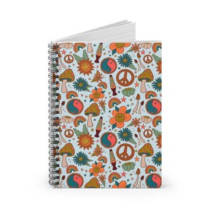 Blue Spring Butterfly and Flower Pattern Journal Spiral Notebook - Ruled Line