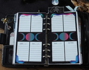PRINTABLE WEEKLY INSERT, Personal Size. WO2P Undated. Nocturnal Witchy design.  Planner. Filofax. Calendar.