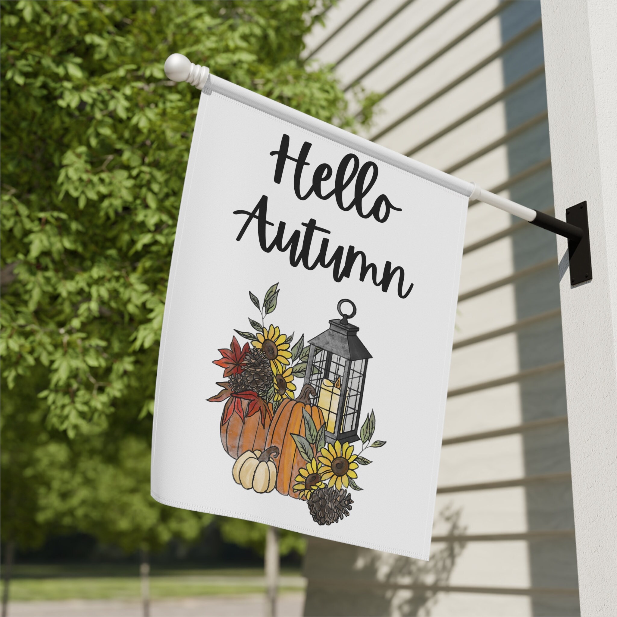 Hello Autumn Flag Pumpkins And Sunflowers Lantern House Flags sold by ...