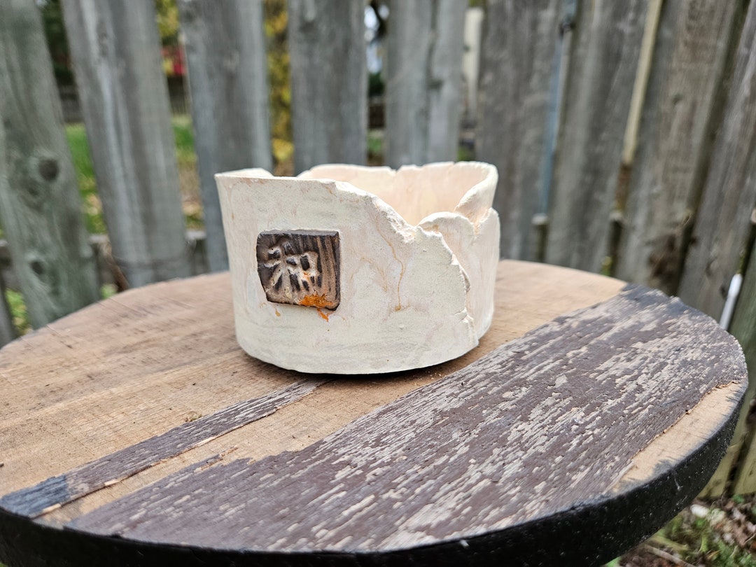 Kanji Japanese Script Round Pot for Bonsai Houseplants Cactus