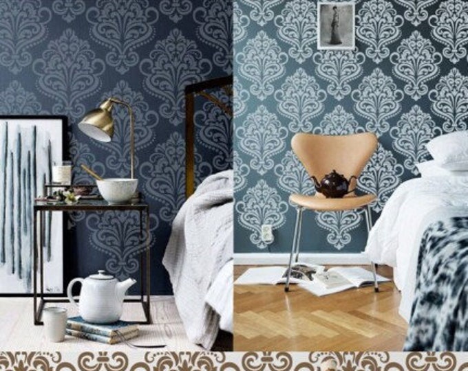 Damask Stencil 59x59cm, thick 0.5mm, SP80, Paint or Plaster Stencil, Textured Wall Stencil