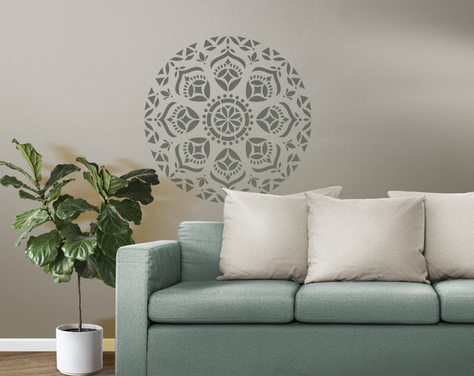 Mandala Devi Big Stencil, diameter 85cm or 55cm, thick 0.5mm - SP176, Paint or Plaster Stencil, Textured Wall Stencil
