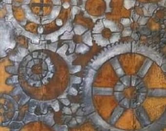 89*65cm / 1mm or 0.5mm thick, GEARS Repetitive Stencil, Paint or Plaster Stencil, Textured Wall Stencil