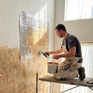 Marokkaanse tegelsjabloon, verf of gips, muurdecoratie met structuur (110 x 75 cm)