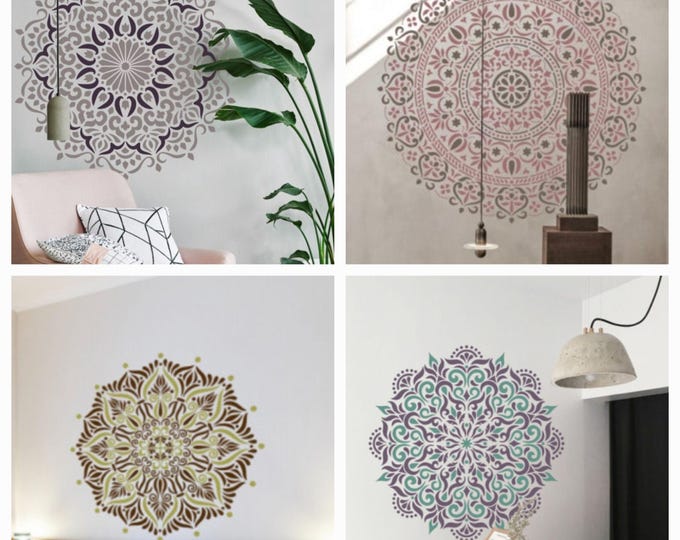 44x44cm, Set of 4 Quarter Mandala, 1mm or 0.5mm thick, Repetitive Stencil, Paint or Plaster Stencil, Textured Wall Stencil