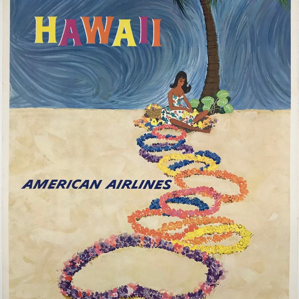 Hawaii American Airlines Poster, Print, Wall Art, Canvas, Shipped from Australia, Vintage Travel Advertising