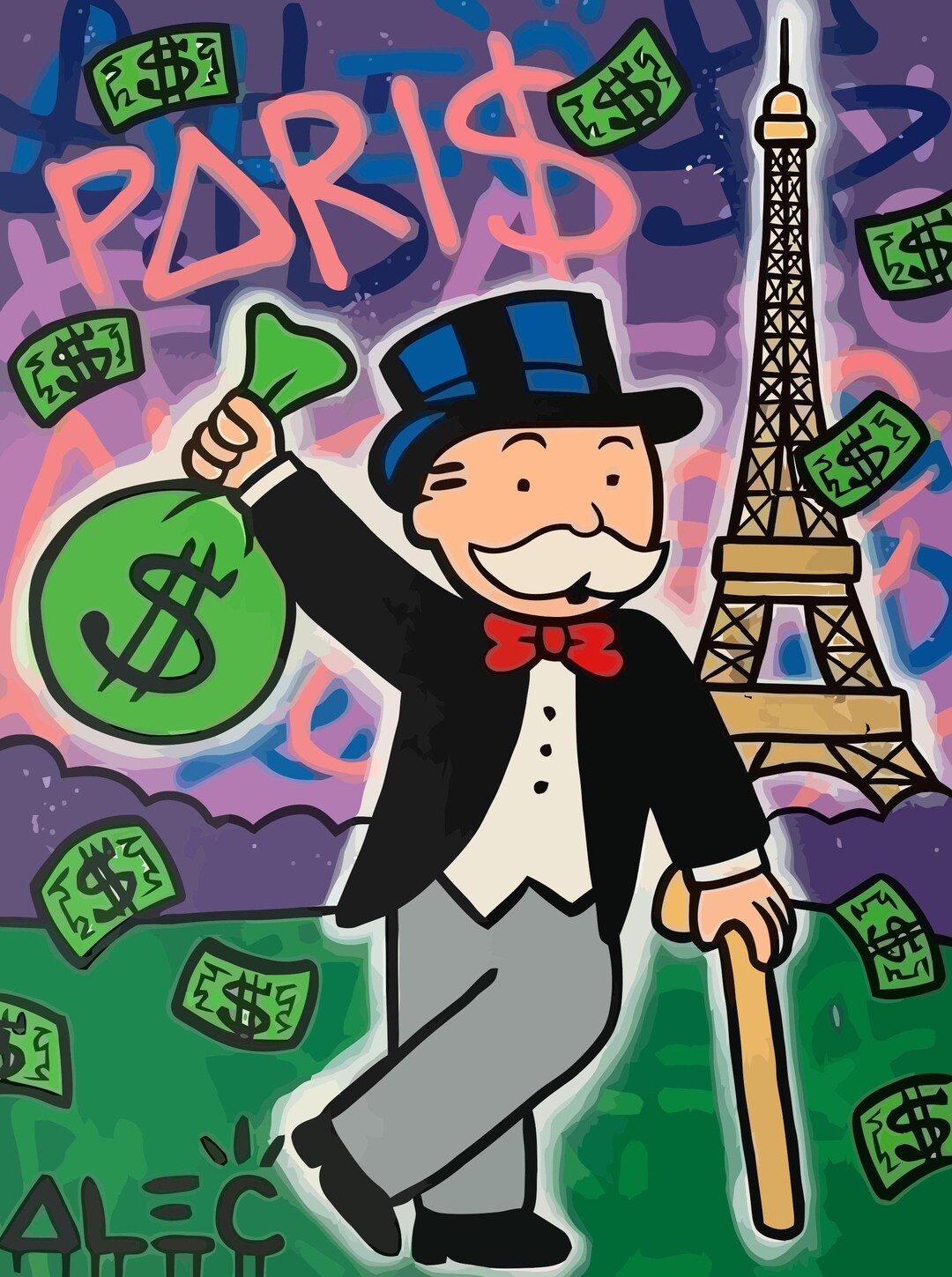 Paris France Grafitti Art, Alec Monopoly Poster, Print, Canvas