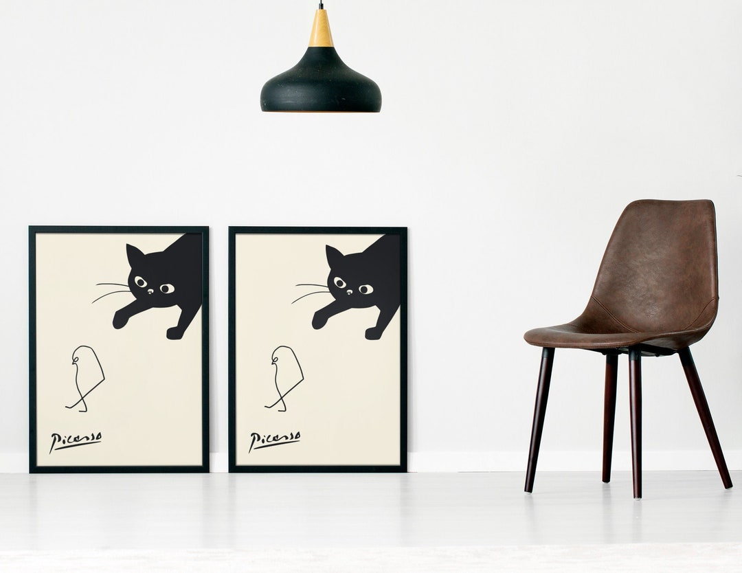 Picasso Cat Chasing Bird Poster Print Art Canvas Wall Etsy