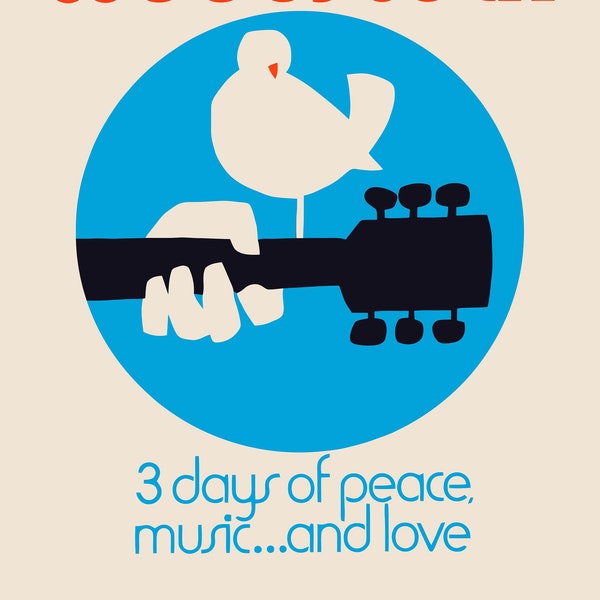 Woodstock Peace Love & Music Poster Print Artwork Canvas Expédié depuis l'Australie