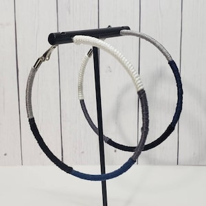 Thread Wrapped Hoop Earrings (Blue/Gray)