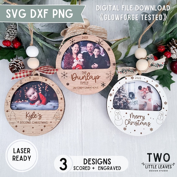 Christmas Photo Ornament svg| Picture Frame ornament svg| 2022 Christmas Ornament| Glowforge Christmas files