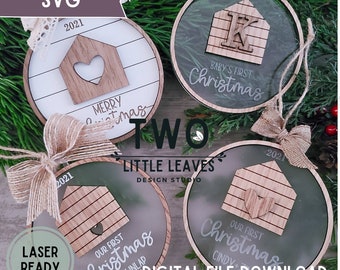 Shiplap Home Ornaments SVG| Our First Christmas Ornament SVG| Baby's First Christmas Ornament| Glowforge Laser Cut File