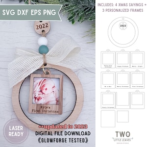 Ornement photo suspendu SVG | ornement de cadre photo | Ornement personnalisé | Ornement de Noël svg | Boules de Noël svg | Fichiers Glowforge