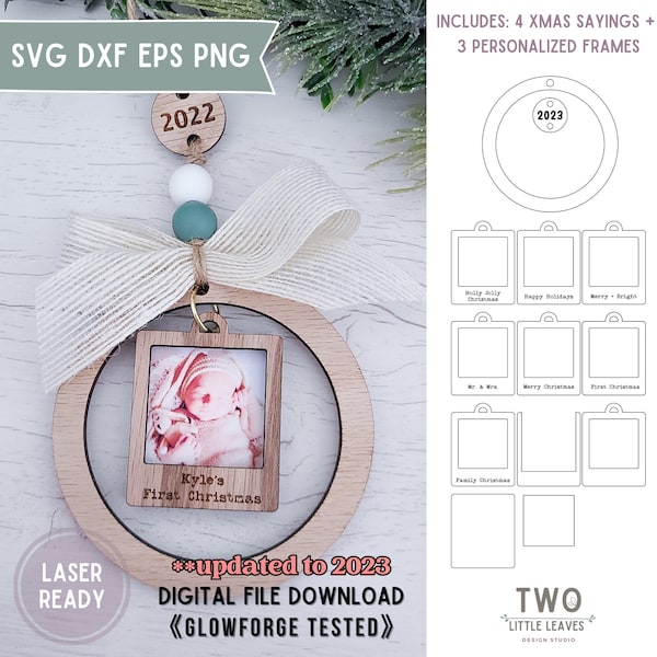 Hanging Photo Ornament SVG | Photo Frame Ornament | Personalized Ornament | Christmas Ornament svg | Baubles svg | Glowforge Files