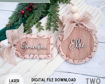 Weihnachtsanhänger SVG| Holz Ornament SVG| Blatt Bordüre SVG| Stocking Tag svg| Geschenkanhänger personalisiert| Glowforge Dateien| Laser Cut Dateien