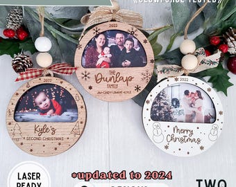 Christmas Photo Ornament svg| Picture Frame ornament svg| 2022 Christmas Ornament| Glowforge Christmas files