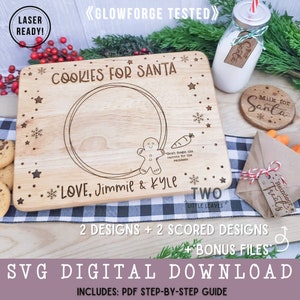 Cookies pour Santa Tray Scorable Encorable SVG| Plaque du Père Noël SVG| Glowforge Laser Cut SVG| Fichiers laser de Noël