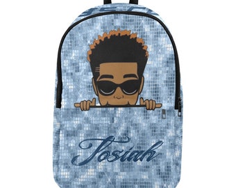 Custom Afro Boy Light Blue Backpack, Back to School Backpack, Boy Backpack, Custom Backpack, Custom Bookbag, Black Boy, Blue Bag