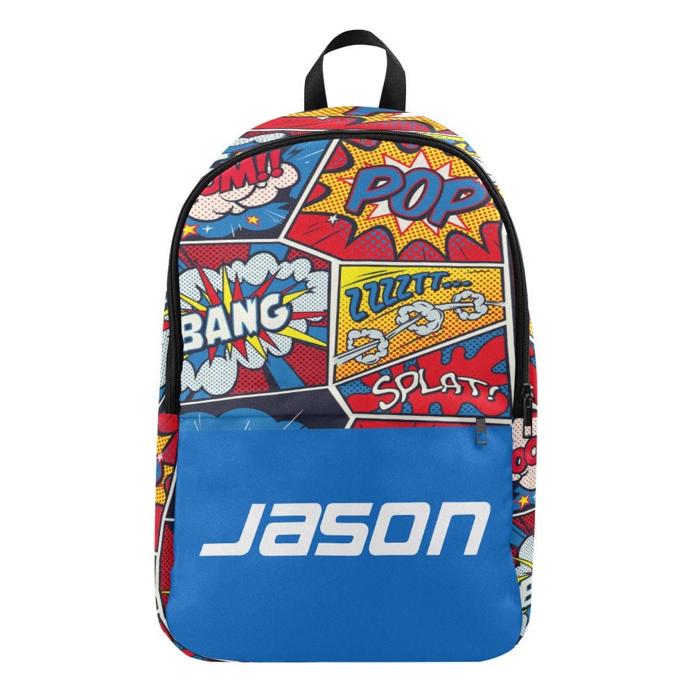 Custom Comic Book Blue Boy Backpack, Back to School Backpack, Boy