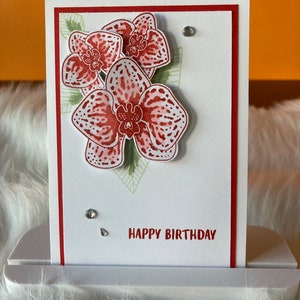 Handmade Orchid Birthday Greeting Card
