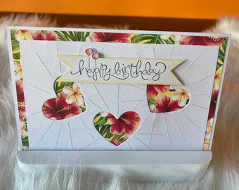 Carte de vœux fait main anniversaire tropical