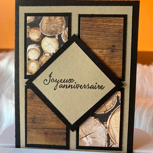 Carte de vœux fait main Anniversaire boisé
