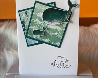 Carte de vœux fait main Amis baleine