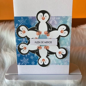 Carte de vœux fait main remerciement Roue de pingouins