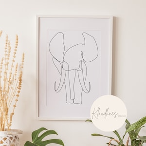 Rosie | Elephant Art Print, Elephant Artwork, Elephant Line Drawing, Elephant Gift, Elephant Print, Elephant Wall Art, Printable Wall Print