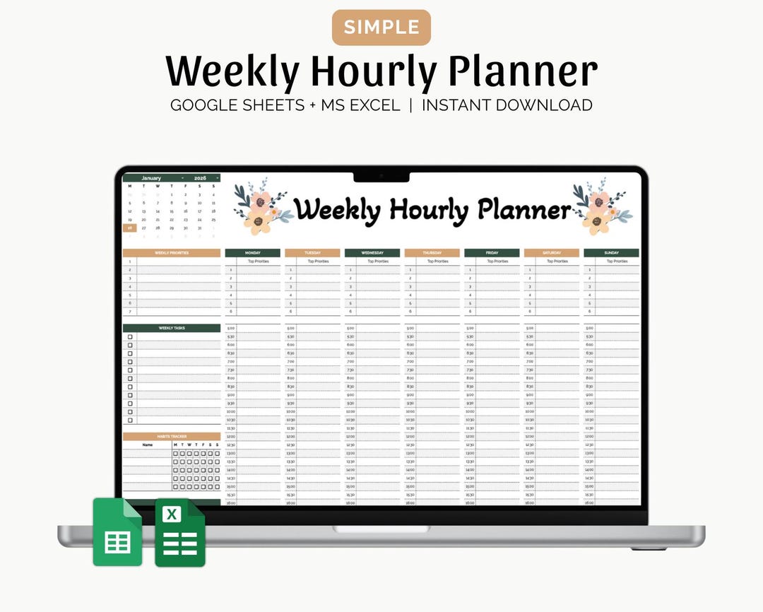 Hourly Weekly Planner 2026 Template, Undated Planner, Habit Tracker and ...