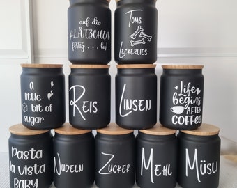 Vorratsglas mit Bambusdeckel, Vorratsdose, Kaffedose, Zuckerpott, Nudelglas, Mehl, personalisierte Unikate