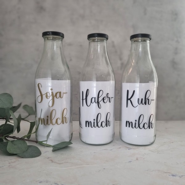 Milchflasche / Trinkflasche aus Glas UPCYCLING 1 L Hafermilch, Sojamilch Glas personalisiert