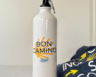 Trinkflasche personalisiert Wasserflasche Aluminium mit Karabinerclip 800 ml Bon Camino Wanderflasche Santiago de Compostela, Geschenk Mann