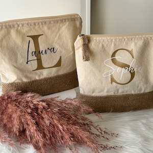 Kosmetiktasche personalisiert mit Namen| Kulturtasche | Schminktasche | Jute | Geschenk für Frau