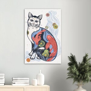Decoración de arte de pared de gato, póster de gato que cae, arte de gato imprimible, regalo de amante de los gatos, arte de color de Japón