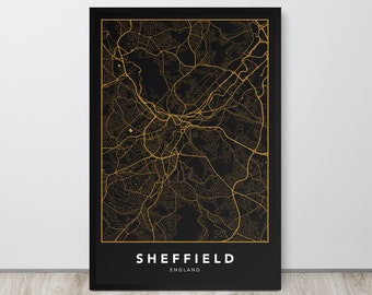 Sheffield Map, Sheffield City Map Print, Minimalist, , England, United Kingdom, Home, Map Poster, Wall Decor, Custom And Personalized Gift