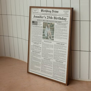 Póster de periódico de 25 cumpleaños, regalo de cumpleaños 25 personalizado para padres/abuelos, decoración de fiesta de cumpleaños, regalo de cumpleaños para hombres o mujeres