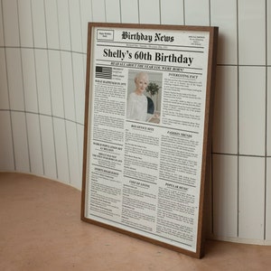 Póster de periódico de 60 cumpleaños, regalo de cumpleaños 60 personalizado para padres/abuelos, decoración de fiesta de cumpleaños, regalo de cumpleaños para hombres o mujeres