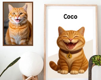 Custom Cat Portrait, Pet Photo to Illustration Print, Personalized Cat Wall Art, Unique Gift for Pet Lovers, Poster Only No Frame