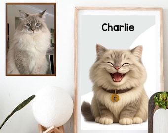 Custom Cat Portrait, Pet Photo to Illustration Print, Personalized Cat Wall Art, Unique Gift for Pet Lovers, Poster Only No Frame
