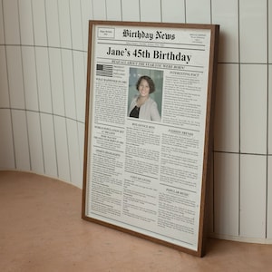 Cartel de periódico de 45 cumpleaños, regalo de cumpleaños 45 personalizado para padres/abuelos, decoración de fiesta de cumpleaños, regalo de cumpleaños para hombres o mujeres