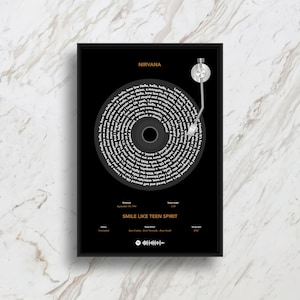Aangepaste songtekst poster, vinyl poster, gepersonaliseerde typografie muziek print, albumhoes, wand decor, muziek kunst, verjaardag paren cadeau aanwezig