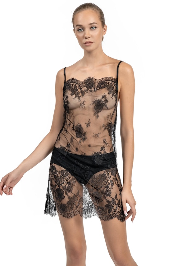  Front Double Strap See Through Lingerie,V-Neck