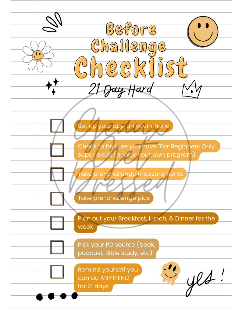 21 Day Hard Fitness Challenge Printable Document - Etsy