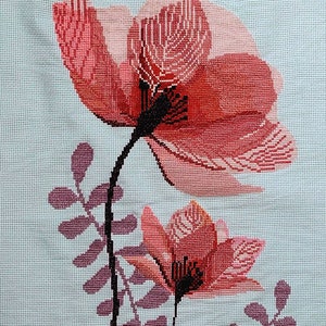 Handmade Completed Finished Cross Stitch Pink Flowers