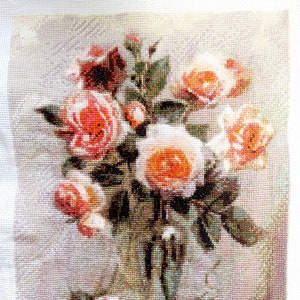 Handmade Completed Finished Cross Stitch Flowers