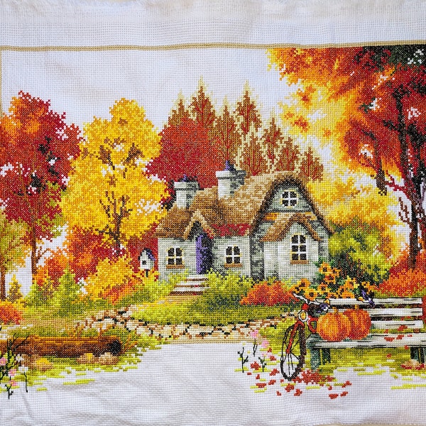 Handmade Completed Finished Cross Stitch Dream Home Landscape- Autumn