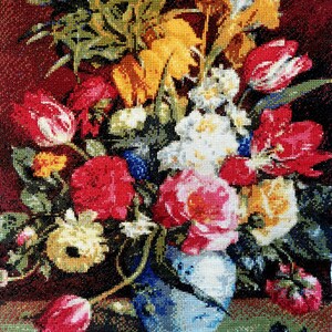 Handmade Completed Finished Cross Stitch Flowers with Vase