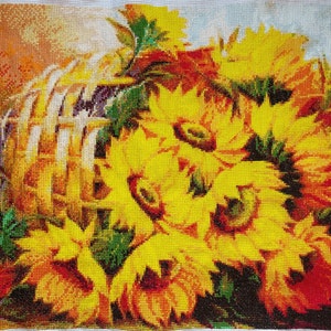 Handmade Completed Finished Cross Stitch Sunflowers