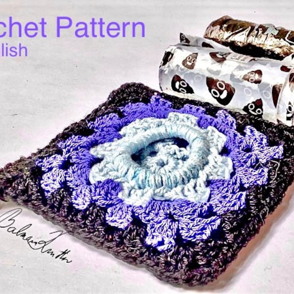 Granny-Square 2-Roll Poo Bag Holder PDF Crochet Pattern (Instant Download)